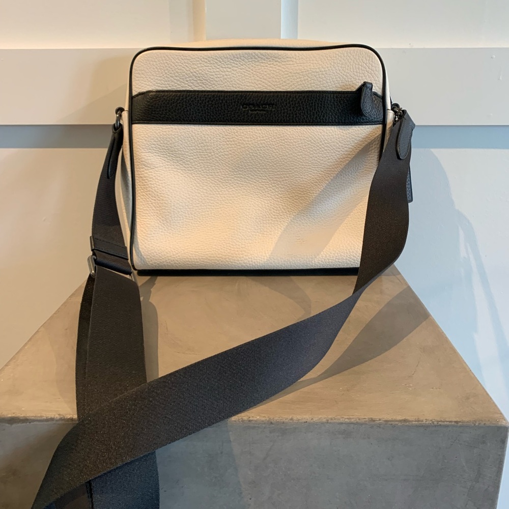 Coach CHARLES CAMERA BAG IN COLORBLOCK 
CHALK/BLACK/BLACK ANTIQUE NICKEL